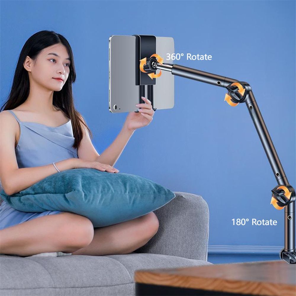 Metal Long Arm Tablet Holder Adjustable Stand Smartphone Bed Desktop