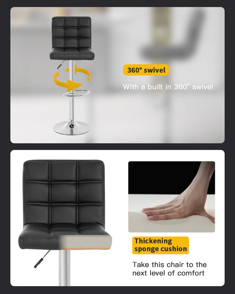 Modern Bar Stool Set Of 2 Barstools Height Adjustable Counter Height Swivel Bar - Image 4 of 4