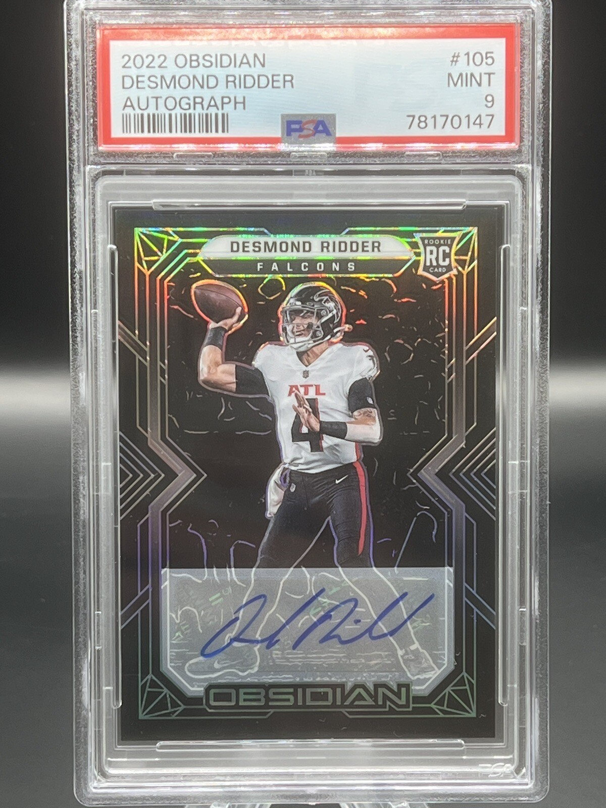 2022 Panini Obsidian Desmond Ridder Autograph /199 PSA 9 RC Rookie QB Falcons