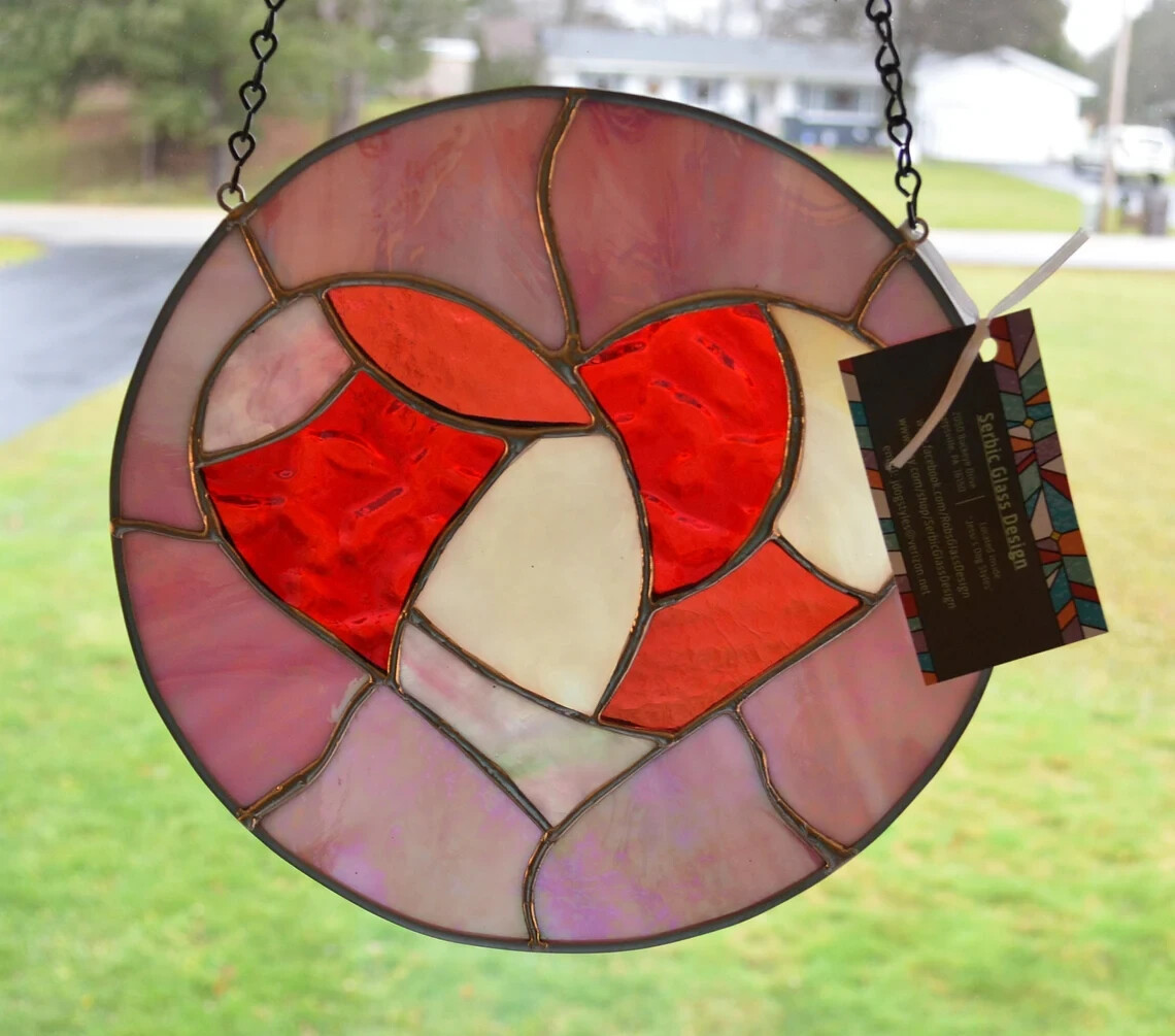 Handmade One of a Kind Stained Glass Valentine Valentines Day Lover Love Gift
