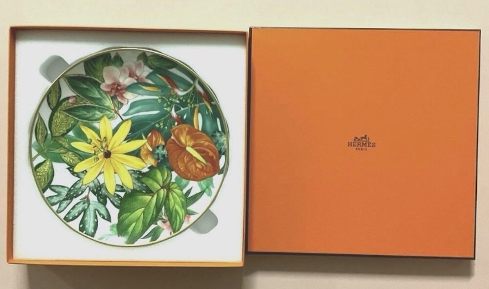 HERMES Passifolia Dessert Plate Tableware Floral Green Dish Tray