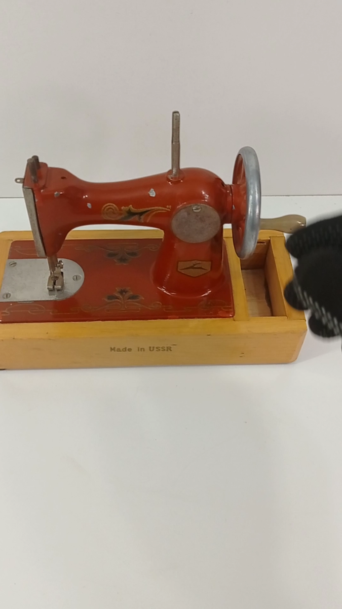 Vintage Soviet mini sewing machine USSR Children's toy Red Metal