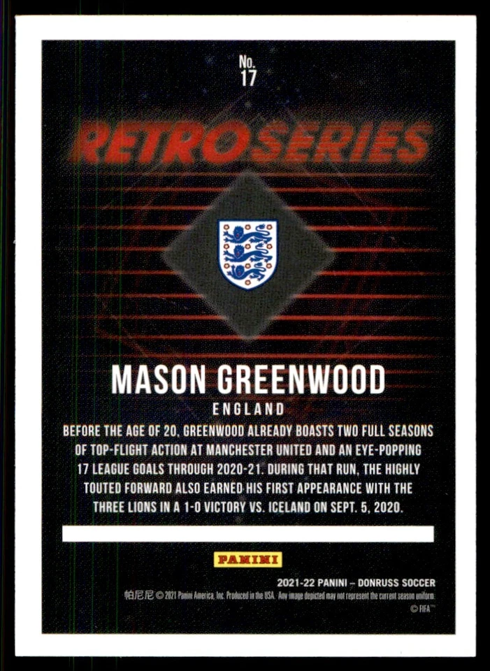 2021 Donruss Retro Series Mason Greenwood England #17 - Image 2 of 2