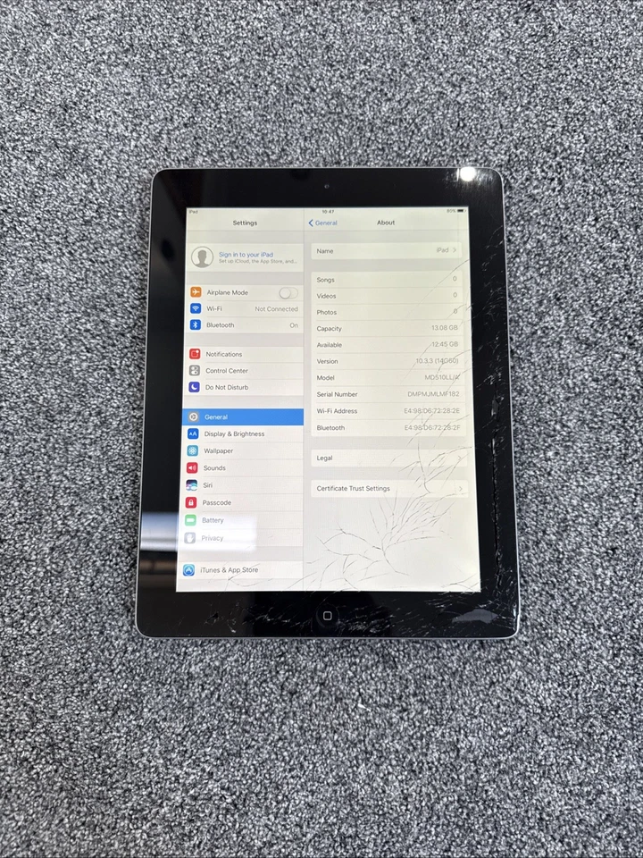 Apple iPad 4th Generation (A1458) 9.7" - 16 GB - Wifi Only Black Cracked Display - Image 4 of 4