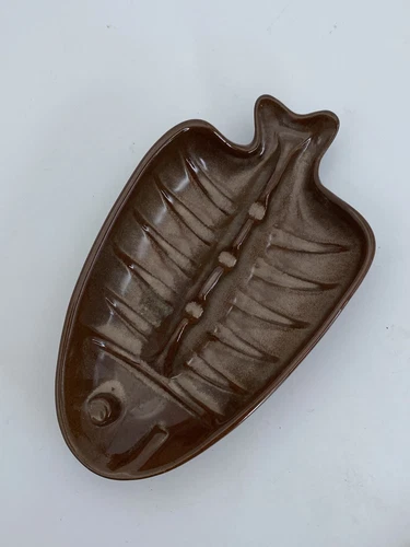 Frankoma Fish Nautical Ashtray Brown 7” Ceramic Vintage