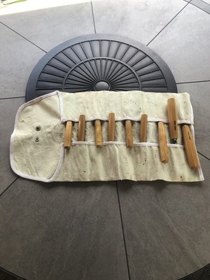 9-PIECE VINTAGE PFEIL   SWISS MADE   WOOD CARVING CHISELS CANVAS ROLL UP POUCH
