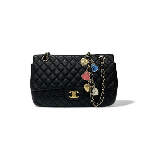 CHANEL Bag Shoulder Bag Black Gold Coco Mark Matelass Single Flap Double Chain H