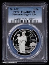2018-W $100 Proof 1 oz Platinum Eagle Life PCGS PR 69 DCAM 2239.58 per troy oz