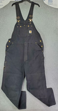 Carhartt Duck Bib Overalls Mens 44X32 R01 Black Heavy Workwear Double Knee READ