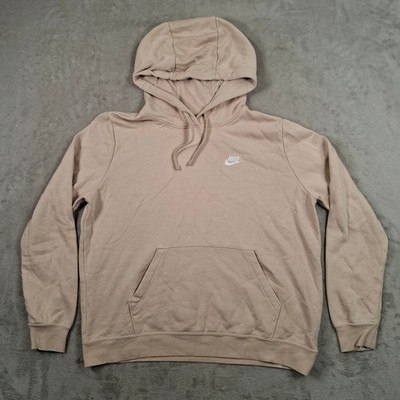 Nike Hoodie Herren Large Beige Pullover Sweatshirt Freizeit Fleece Swoosh Logo