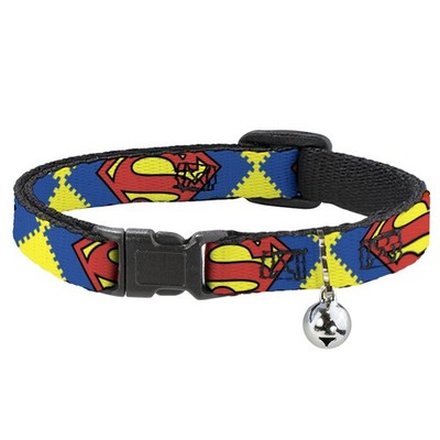 Cat Collar Breakaway with Bell Jagged Superman Shield CLOSE-UP Yello (US IMPORT)