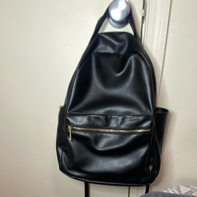 Black Women's Backpack Gold Zipper Striped Interior Matte Finish Shoulder Strap