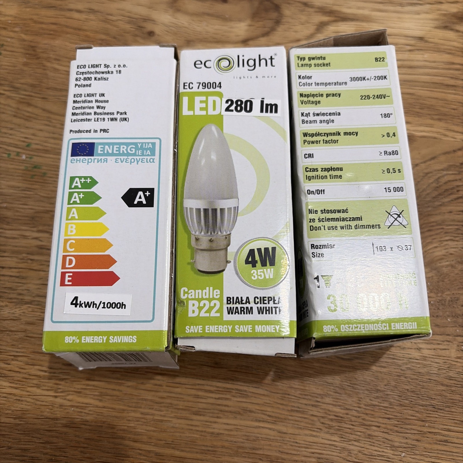 3x Candle Bulb LED Light Non-Dimmable Lamp  E27 B22 4W ECOLIGHT WARM WHITE R61