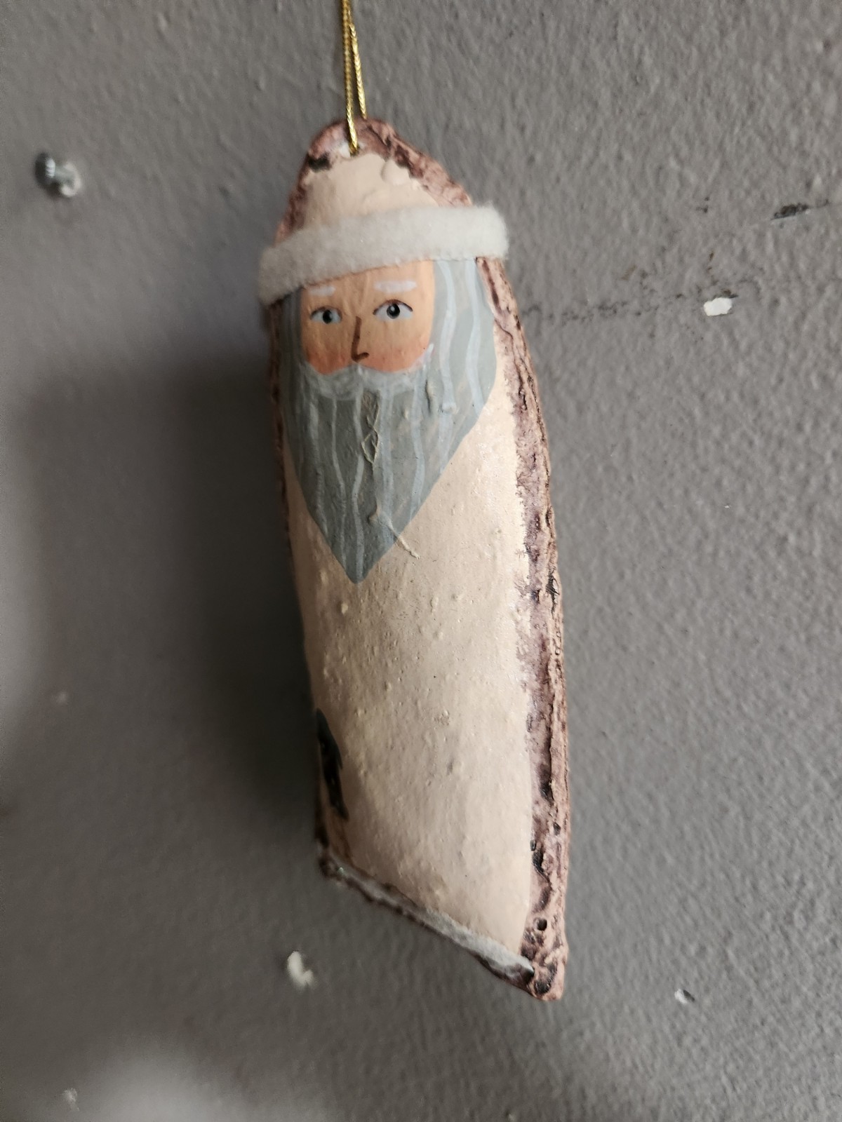Vntage Handmade Paper Mache Folk Art Santa Christmas Ornament Unsure Of Material