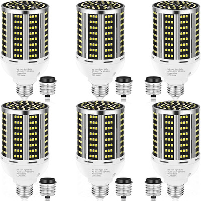 65W LED Corn Light Bulb 6-Pack, 650W Equivalent, 5000K Daylight, E26/E39