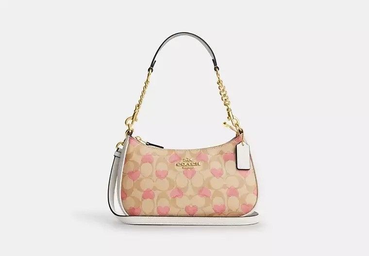 Coach Teri Shoulder Crossbody Bag 2way Signature Canvas Pink Heart Print