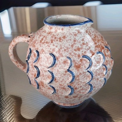 Glazed Ceramic F.E.C. Made In Italy Fish Scale Pitcher Pottery Vintage Stamped