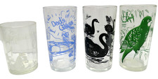 VINTAGE ASSORTED 4 MULTICOLOUR PAINTED DADS GLASS, CIRCUS, BIRD CUPS TUMBLERS
