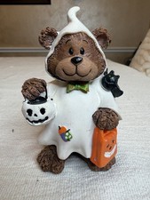 Halloween Bear Trick-or-Treat Figurine Dressed Up in a Ghost Costume Resin