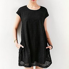 Alice & UO Black Eyelet Shift Swing Mini Dress Sleeveless Cotton Size S