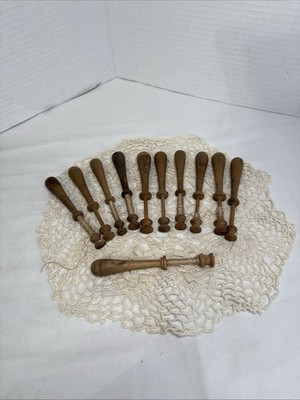 Vintage wooden belgian lace bobbin set of 11 pieces handmade spools.