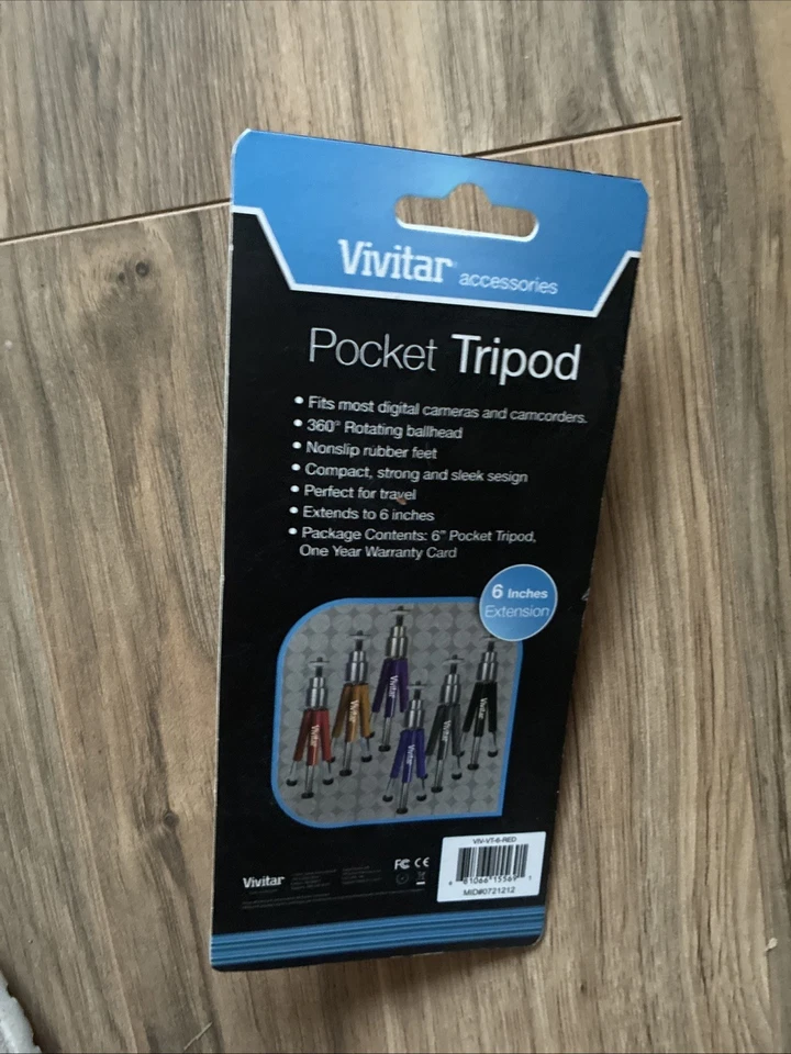 Vivitar VT-6 Tripod RED Pocket Tripod W 6” Extension Fits Most Cameras 360 - Image 2 of 2
