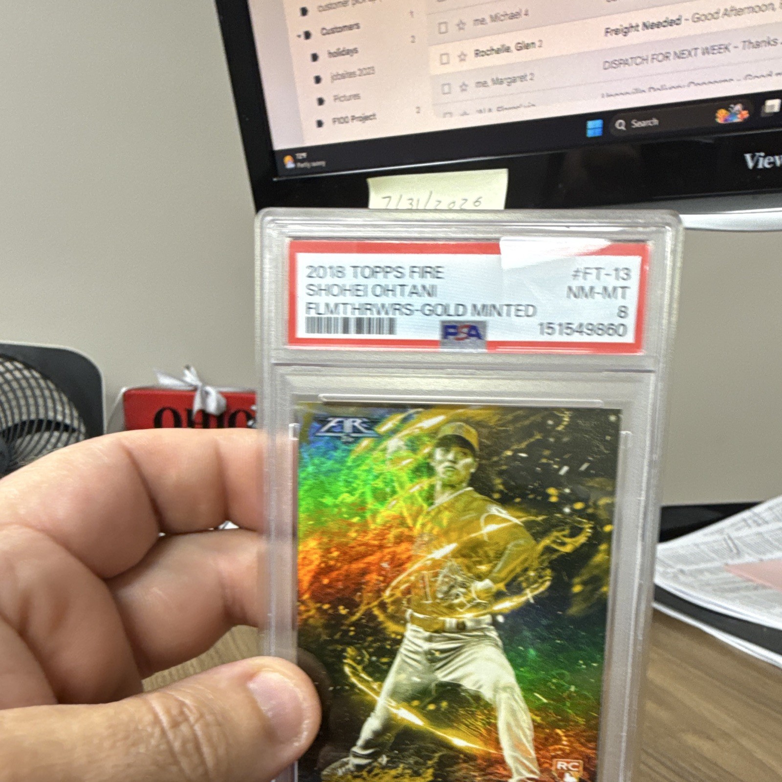 Topps 2018 Fire Shohei Ohtani Flame Throwers Gold Minted FT-13 PSA 8 RC