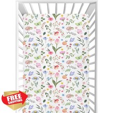 CaTaKu Mini Crib Sheets Tulip Wildflower 52x28x9 In