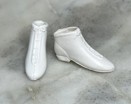 Vintage MOD Clone *Barbie* Shoes: White Ankle Booties, Hong Kong (Stains Read)