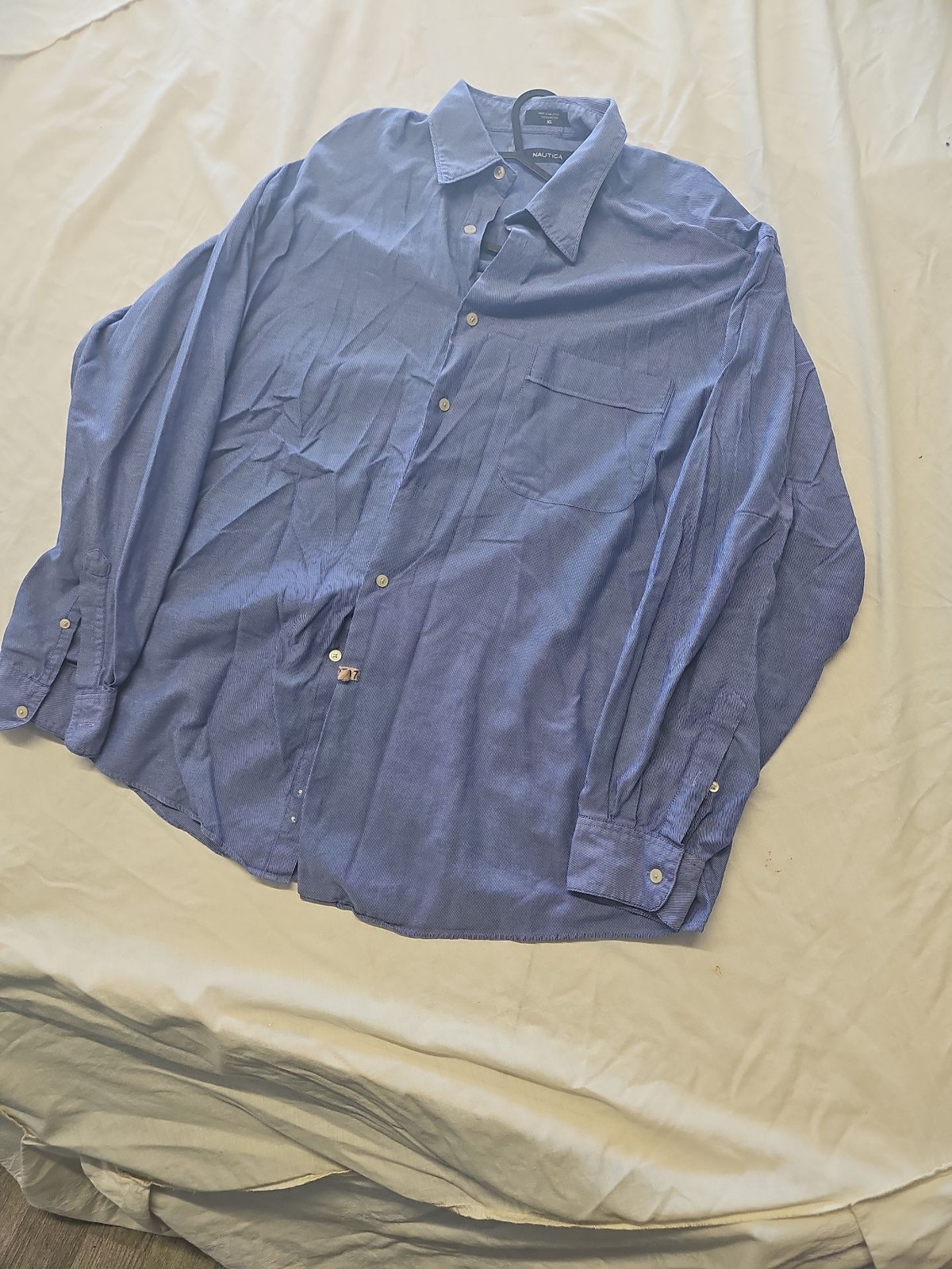 Nautica Blue Micro-Stripe Cotton Button-Down Shirt - Men's XL A2 1220 image 4