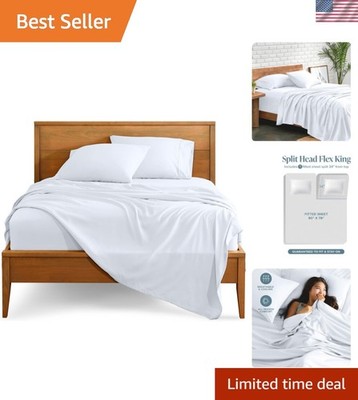 4-Piece Ultra-Soft Microfiber Split Head Flex King Bed Sheet Set - Easy Care