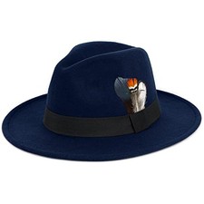 Classic Fedora Hats for Men  Women Wide Brim Felt Hat Panama Medium A-navy