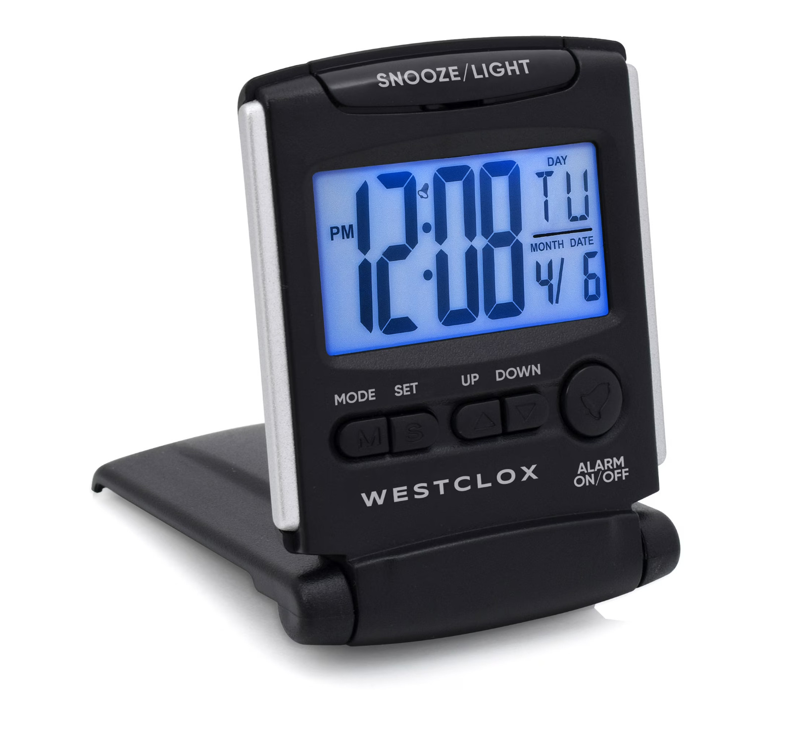 LCD TRAVEL ALARM CLOCK W/HTIN DISPLAY BLACK. Digital Travel Alarm Clock