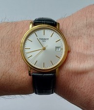 Tissot T870/970 Gents Gold Tone Silver Dial Leather Strap Quartz Watch, 34 mm