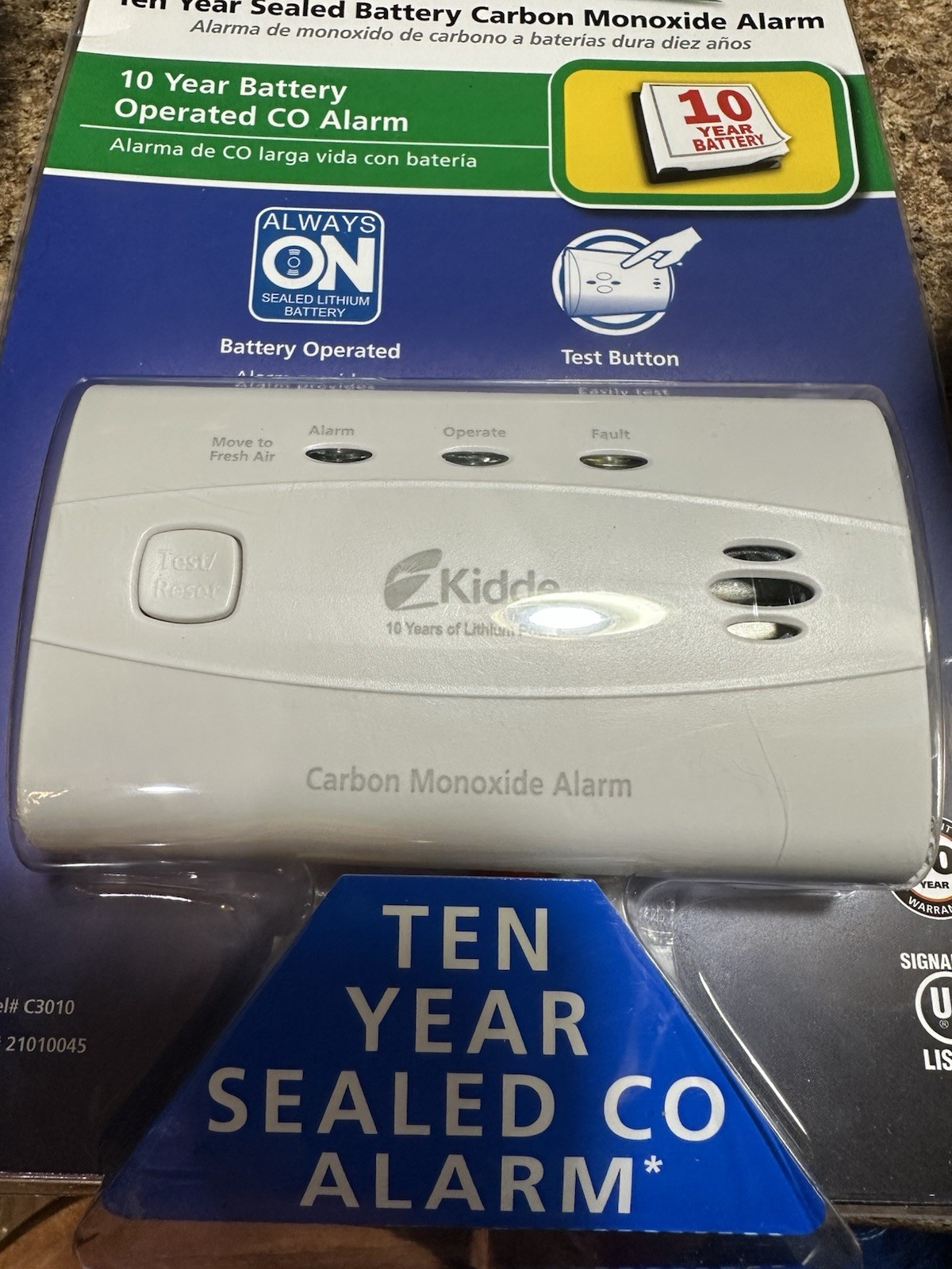 Kidde C3010 Worry-Free Carbon Monoxide Alarm with 10 Year Sealed Battery