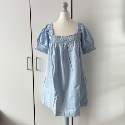 Free People Moana Minikleid Gr. S blau UVP 78,00 £ kurze Puffärmel A-Linie