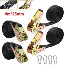 4x Zinc Ratchet Straps Tie Down Heavy Duty Cargo Car Rack Lashing Straps 6mx25mm