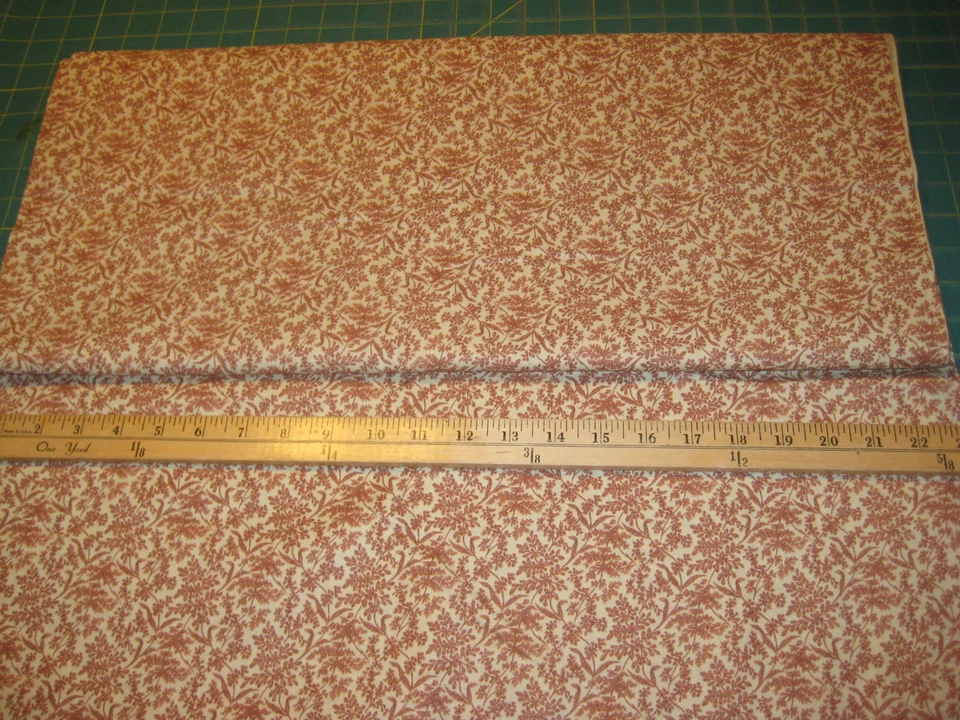 3 yards  Vintage fabric cotton tone on tone tiny leaves   beige background - Image 2 of 2