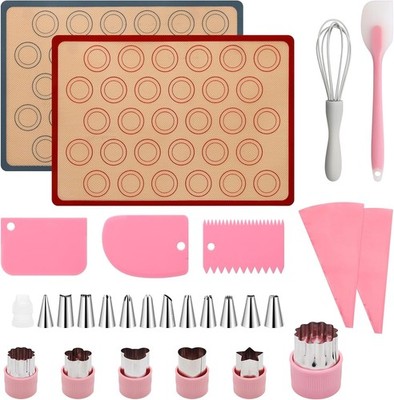 28Pcs Macaron Silicone Baking Mat Kit-2 Sheet Macaron Silicone Baking Mats