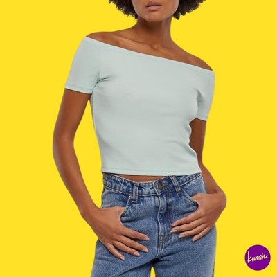 URBAN CLASSICS Damen Organic Off Shoulder T-Shirt, Baumwolle, Frostmint, UK XXL