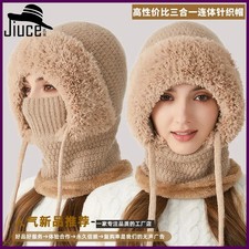 Oversized Hooded Balaclava for Women Winter, Fleece Lined Thick Knit Mask Scarf