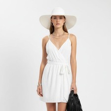 Forever 21 White Sleeveless Wrap Mini Dress NEW L