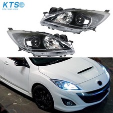 Driver & Passenger For Mazda 3 Headlight 2010-2013 Halogen Type Black Clear Lens
