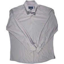 David Donahue Dress Shirt Mens 16.5 Large White Purple Dots Fusion Formal Cotton