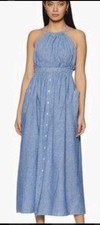 NEW Mango L MNG Cotton Linen Midi Dress Halter Neck
