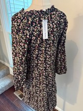The drop Black Floral V-Neck Ruffle 3/4 Sleeve Mini Dress XS NWT