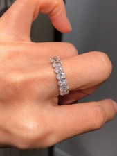 1.38Ct Oval Cut Natural Diamond Half Eternity Wedding Band 14K White Gold 6 7 8