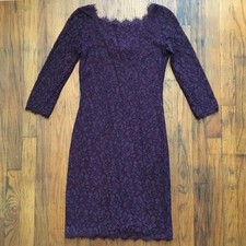 Diane Von Furstenberg Zarita Dress Size 4 Lace Cocktail 3/4 Sleeve Purple