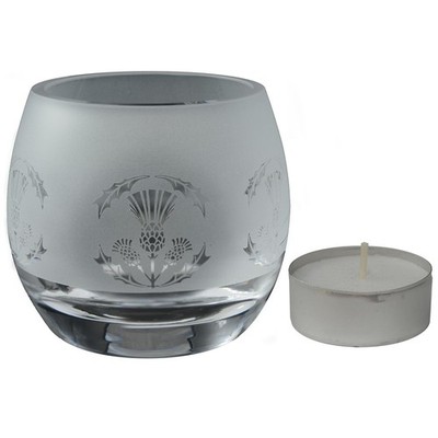 Glass Tealight Holder Scottish Thistle Sandblast Candle Ornament Gift Box Animo