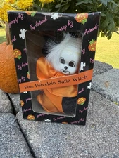 Vintage Halloween Artmark Porcelain and Satin Witch Clown Stuffed Doll